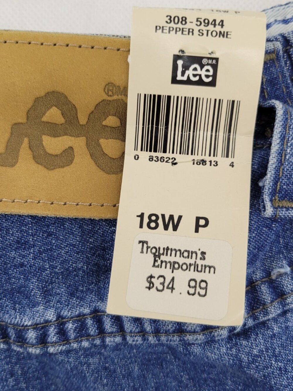VTG Lee Jeans Womens 18w Petite 32x31 Blue Side Elastic Bareback Stretch